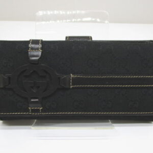 803　グッチ　Wホック2つ折り長財布　GGキャンバス　181695　ブラック