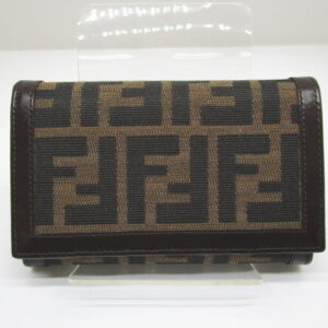 2291　フェンディ　L字ファスナー財布　ズッカライン　キャンバス　レザー
