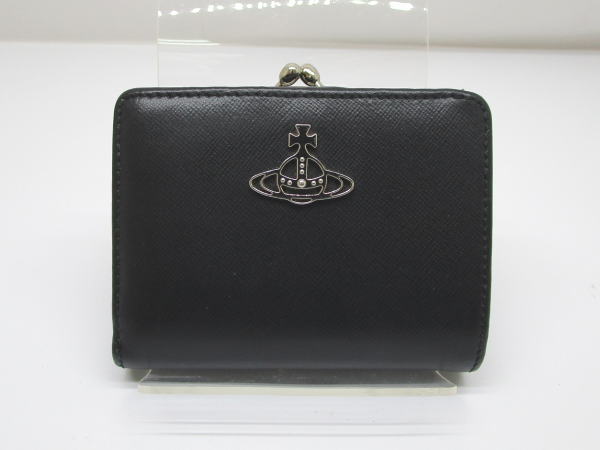 2294 ヴィヴィアンウエストウッド がま口2つ折り財布 オーブ レザー ブラック