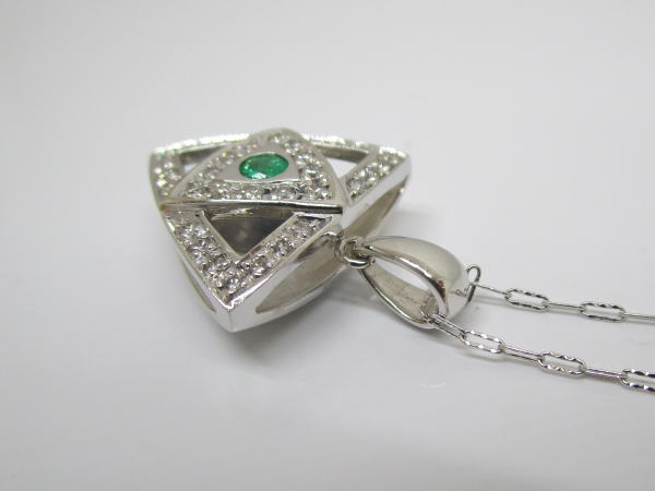 4406 K18WGネックレス エメラルド0,09カラット ダイヤモンド0,26カラット - 画像 (5)