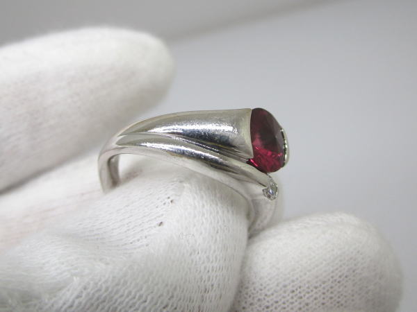 4409 K18WGリング ガーネット ダイヤモンド0,06カラット 12号 - 画像 (8)