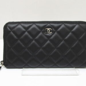 784　シャネル　ラウンドファスナー長財布　マトラッセ　ラムスキン　ブラック　新品