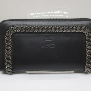 2319　クリスチャンルブタン　ラウンドファスナー長財布　3165052　チェーンカーフ　レザー　ブラック　