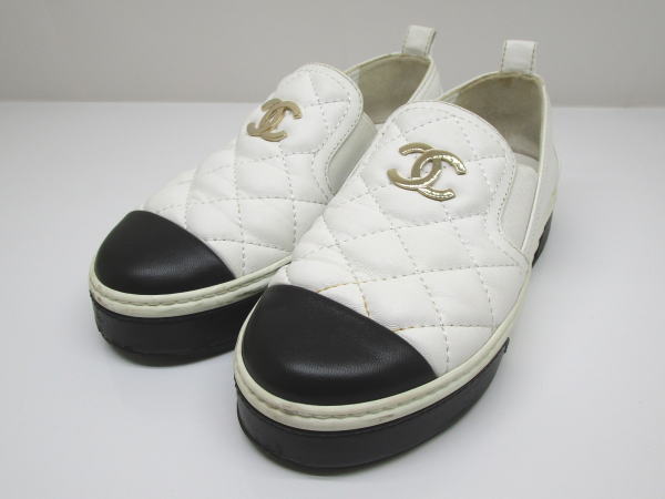787 シャネル スリッポン マトラッセ G39180 ココマーク サイズ36C 約23cm ホワイト/ブラック