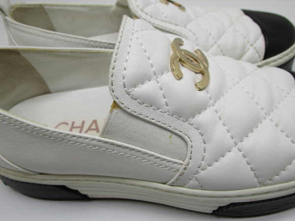 787 シャネル スリッポン マトラッセ G39180 ココマーク サイズ36C 約23cm ホワイト/ブラック - 画像 (8)