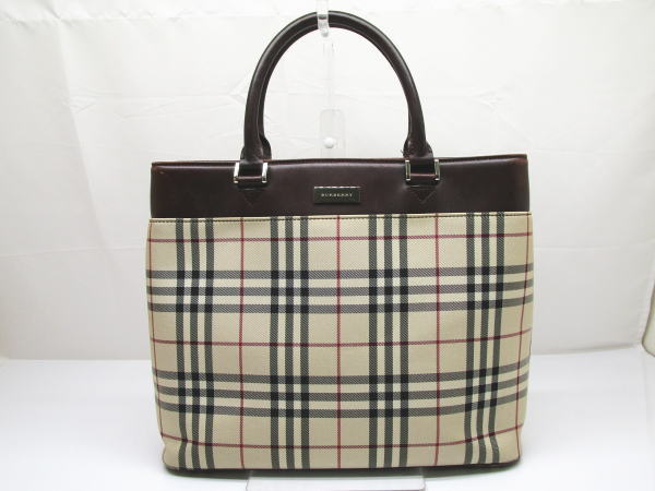 2329 バーバリー トートバッグ チェック キャンバス/レザー ハンドバッグ