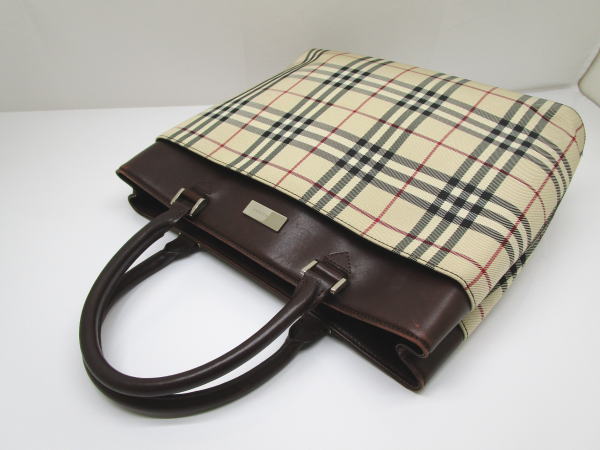 2329 バーバリー トートバッグ チェック キャンバス/レザー ハンドバッグ - 画像 (2)