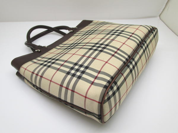 2329 バーバリー トートバッグ チェック キャンバス/レザー ハンドバッグ - 画像 (3)