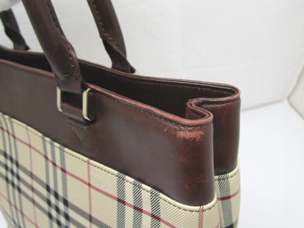 2329 バーバリー トートバッグ チェック キャンバス/レザー ハンドバッグ - 画像 (5)