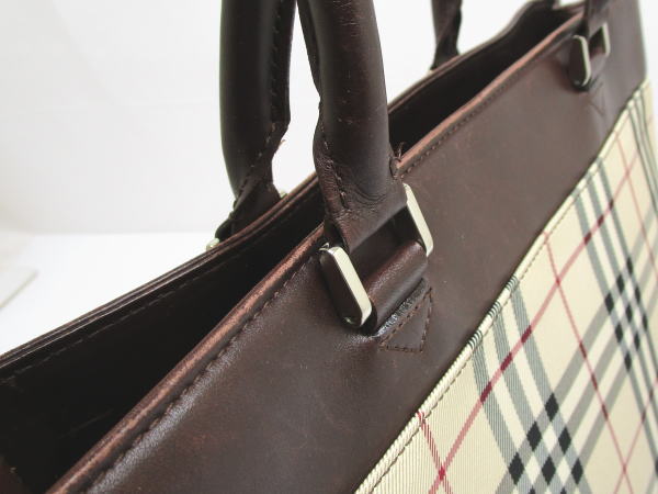2329 バーバリー トートバッグ チェック キャンバス/レザー ハンドバッグ - 画像 (7)