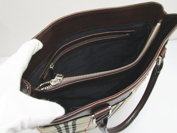 2329 バーバリー トートバッグ チェック キャンバス/レザー ハンドバッグ - 画像 (8)