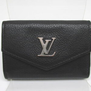 4600　ルイヴィトン　ポルトフォイユロックミニ　ロックミー　M63921　カーフレザー　ブラック　3つ折り財布