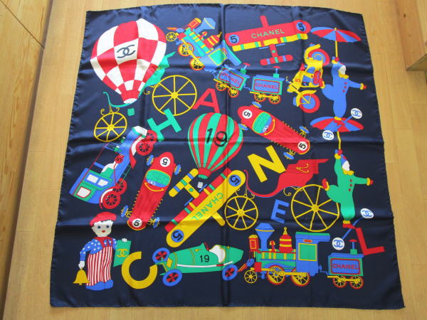 789 シャネル 大判スカーフ シルク ピエロ バイク 機関車 飛行機