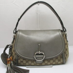 812　グッチ　ショルダーバッグ　240266　ホースビット　GGキャンバス　レザー　フリンジ