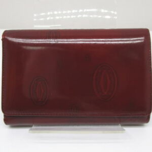 2333　カルティエ　L字ファスナー財布　ハッピーバースデイ　エナメル　ワインレッド