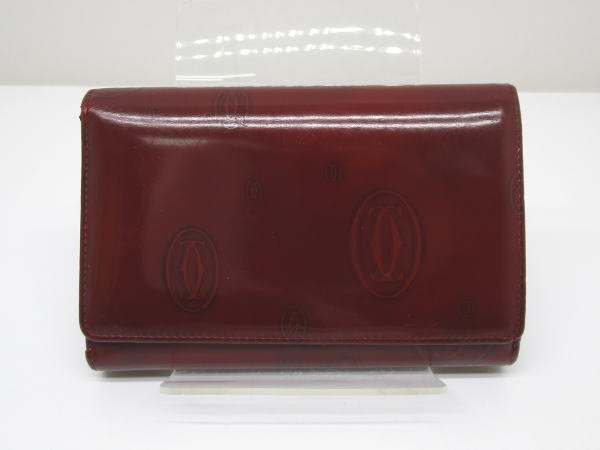 2333 カルティエ L字ファスナー財布 ハッピーバースデイ エナメル ワインレッド