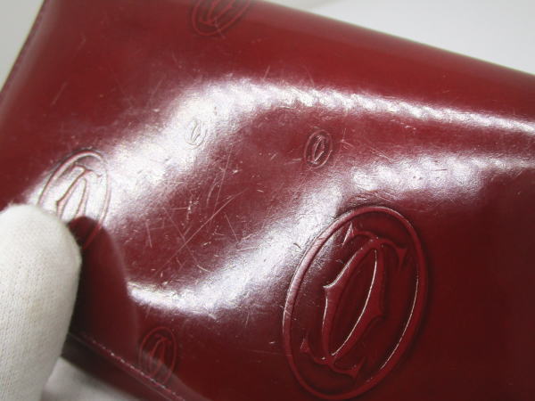 2333 カルティエ L字ファスナー財布 ハッピーバースデイ エナメル ワインレッド - 画像 (4)