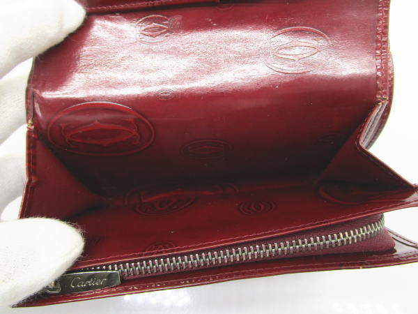 2333 カルティエ L字ファスナー財布 ハッピーバースデイ エナメル ワインレッド - 画像 (7)