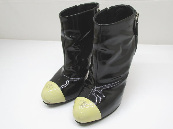 791 シャネル ショートブーツ ココマーク G28290 エナメル ブラック 38