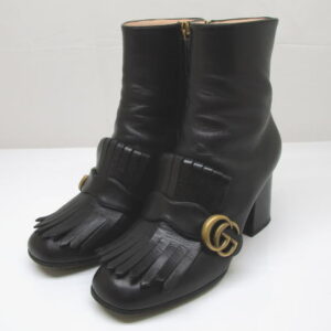 816　グッチ　ショートブーツ　GGマーモント　408210　38　約24cm　レザー　ブラック