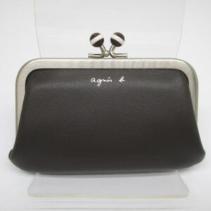 2343　アニエスベー　がま口コインケース　PAW07-04　レザー　ダークブラウン　新品