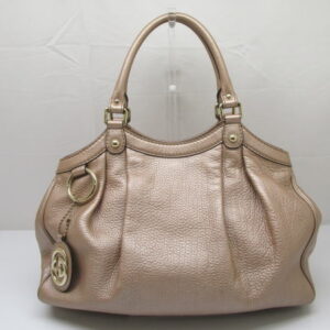 820　グッチ　スーキートートバッグ　211944　シボレザー　ベージュ　メタリック　プリーツ