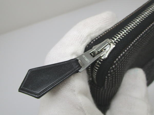 444 エルメス パースPM エールライン キャンバス グレー ラウンドファスナー財布 - 画像 (7)