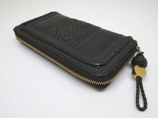 846 グッチ ラウンドファスナー長財布 ウーブンウェブ 264733 レザー ブラック - 画像 (2)